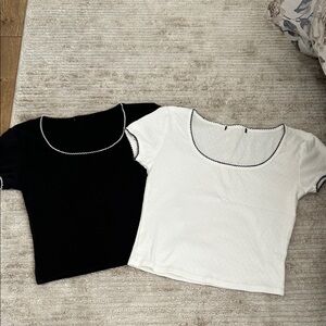 Forever 21 Black and White Short Sleeve Crop Tees